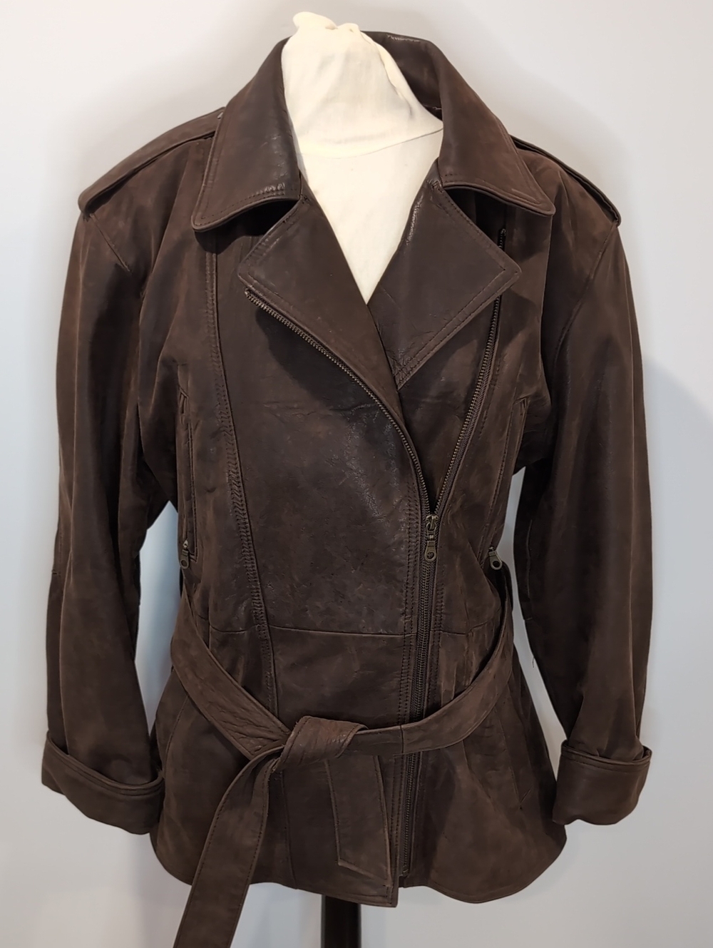 Screaming Eagle Brown Suede Belted Moto Jacket Size XL 90's Vintage